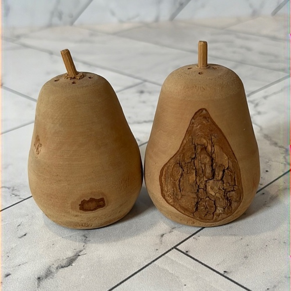 Vintage Set of Salt and Pepper Shakers Wood Handmade Pear Wooden Maggie Valley